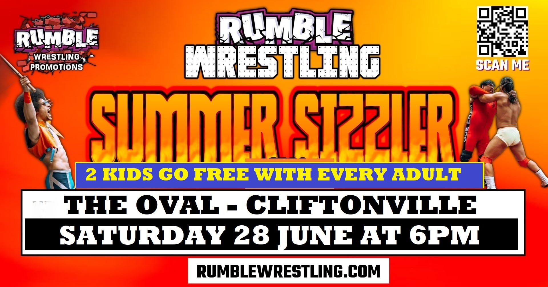 Rumble Wrestling comes to The Oval 2025 - 2 KIDS GO FREE WITH ADULT TICKET